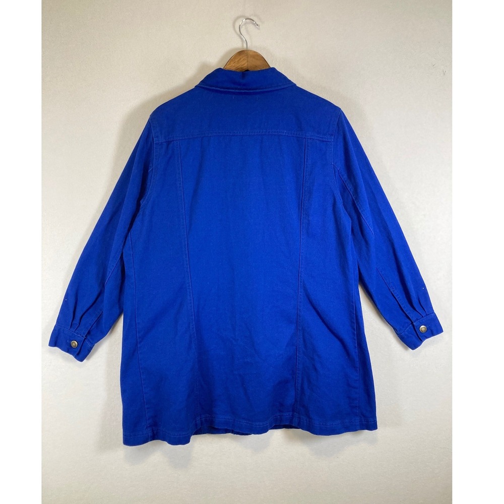 Vibrant Jessica London Womens 18W Cobalt Blue Cotton Longline‎ Chore Jacket - Picture 2 of 11